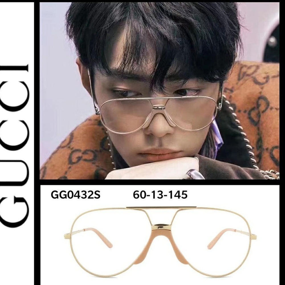 Auth - New - Gucci 0432 Gold Crystal Aviator Metal Retro Sunglasses GG0432S Uni…